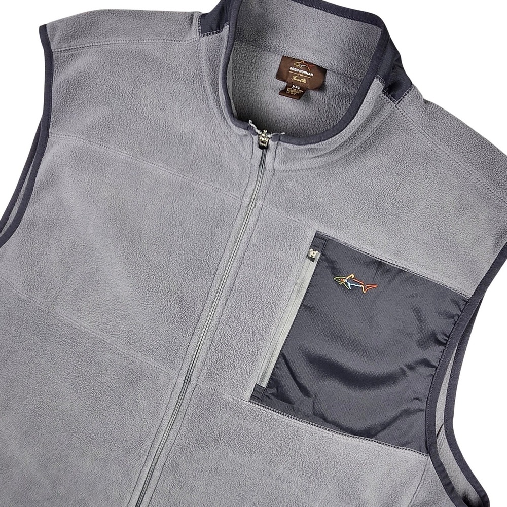 Greg Norman‎ Fleece Vest Men XXL Gray Full Zip Tasso Elba Shark Pocket